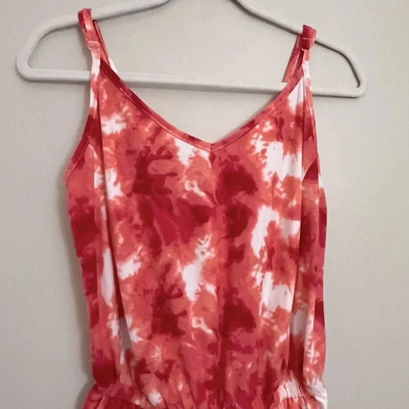 Just Be Tie Dye Romper Shorts Loungewear Pajamas Stretchy Soft Pink White Medium - Picture 4 of 10